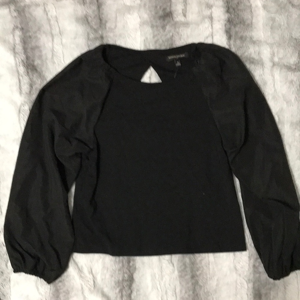 Banana Republic puffy sleeve black top- triangle cutout & smocking on back Small